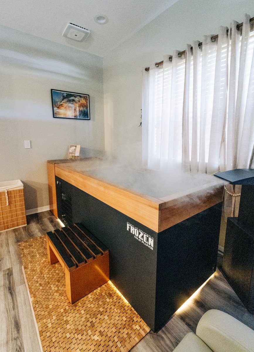 Cold plunge tub with steam rising